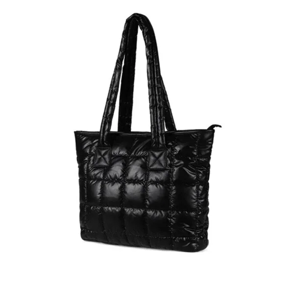Black Nylon Puffer Quilt Tote Bag - Picture 2 of 6